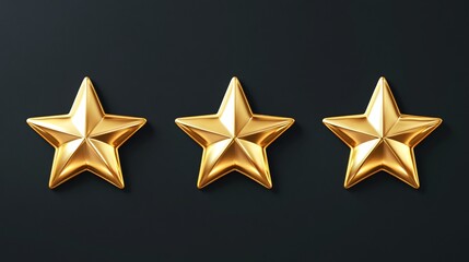 Three shining golden stars on a dark background, symbolizing excellence and achievement.