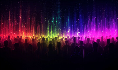 Colorful light streaks create a vibrant, abstract background with a spectrum of hues.