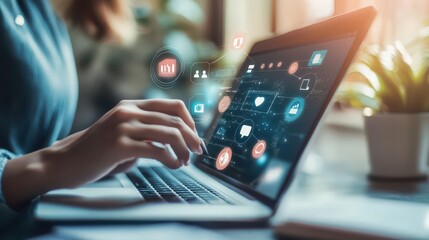 A digital marketing expert using analytics to optimize a social media campaign for a client in an office setting illustrations