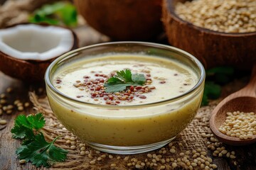 Job s tears in coconut milk millet with coconut soup in a bowl