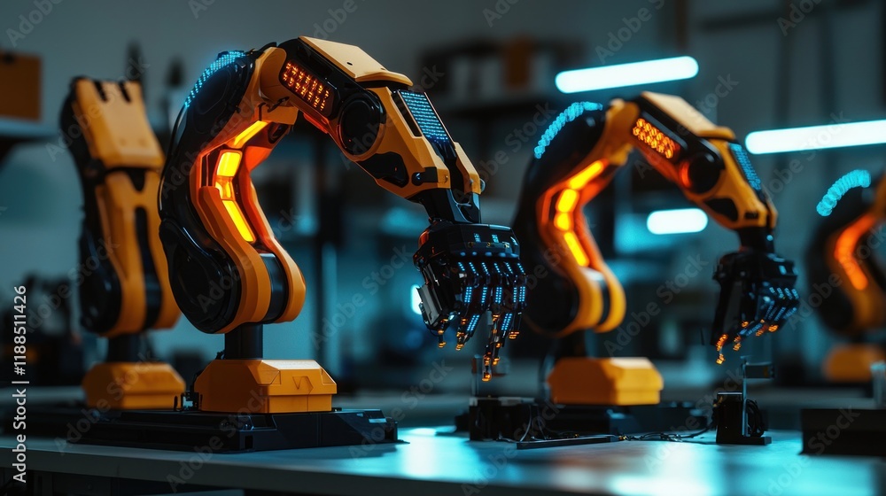 Poster advanced robotic arms in a modern factory setting