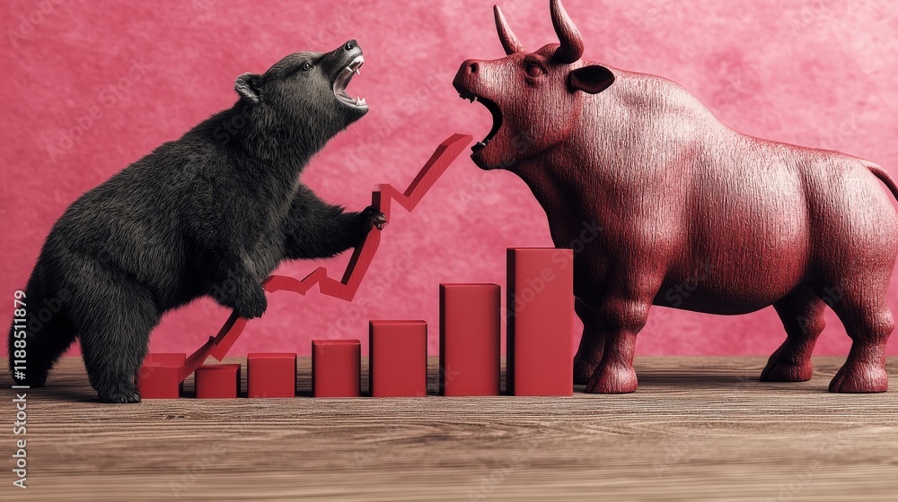 Poster dynamic bear and bull market analysis with red graph elements