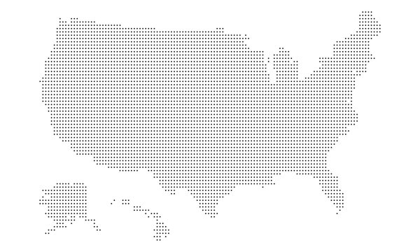 a minimalist of USA dotted map illustration.a map of USA dots black halftone geometric symbol on white background