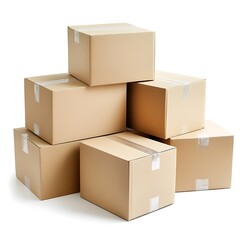 Several cardboard boxes with clear, smooth edges, stacked neatly on white.