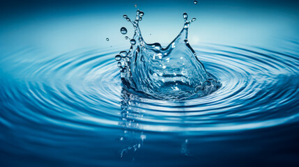 Water droplets create splashes in a serene blue pond during a sunny afternoon, reflecting tranquility and nature's beauty