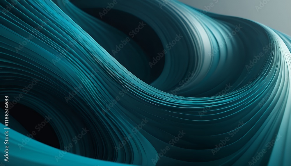 Poster abstract teal swirling layers: a 3d render of dynamic curves and fluid forms
