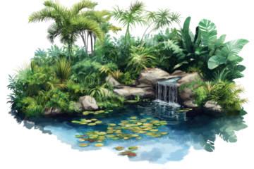 Serene Jungle Ponds Isolated on transparent Background Ideal for Nature and Environment Themes