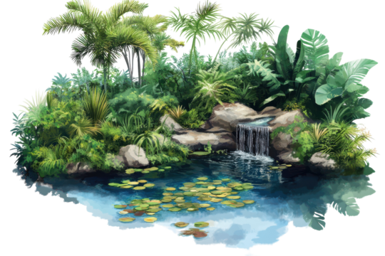 Serene Jungle Ponds Isolated on transparent Background Ideal for Nature and Environment Themes