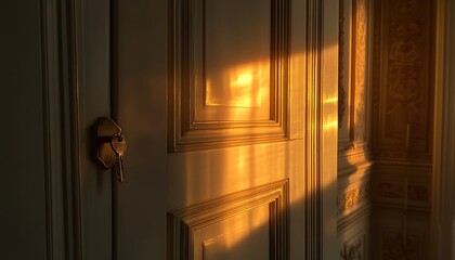 Golden Sunset Illuminating Elegant Interior Door