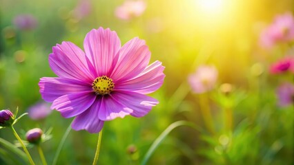 Fototapeta premium Purple Cosmos flower in a sunny meadow, bloom, , bloom,springtime