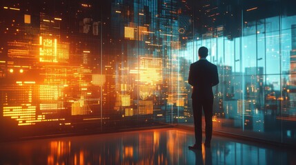 3D rendering of a business executive reviewing customer feedback data and satisfaction metrics using digital tools and 3D data visualization platforms illustrations