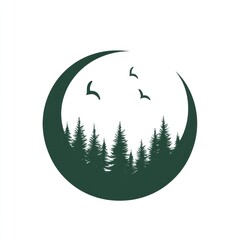Evergreen Forest Silhouette Within A Circular Design