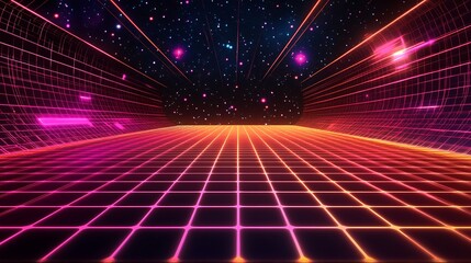 Futuristic grid pathway in space