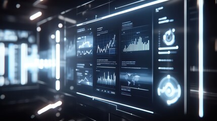 Obraz premium 3D visualization of a digital marketing campaign displayed on a floating 3D screen, with interactive charts and analytics on audience engagement illustrations