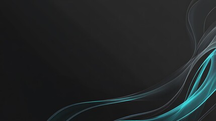 Abstract teal flowing lines on dark background. Possible use digital backdrop, graphic design element