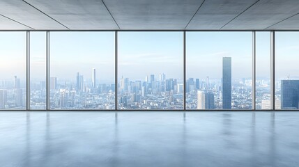 Obraz na płótnie Canvas Modern empty office space with panoramic city view through large windows