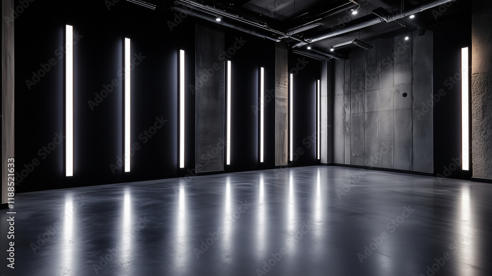 Poster black studio with strategically placed white led panels creating an even illumination for high-quali