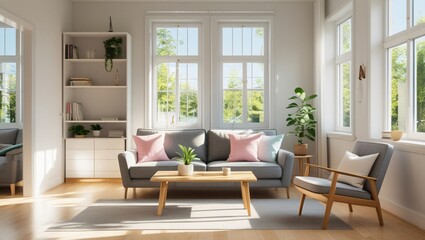 Bright and Modern Scandinavian-Style Living Room with Cozy Aesthetic