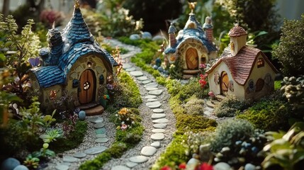 Fototapeta premium Enchanted Fairy Tale Village with Colorful Houses and Garden Path