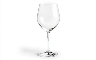 A stylish wine glass with a thin stem and empty bowl on a white backdrop