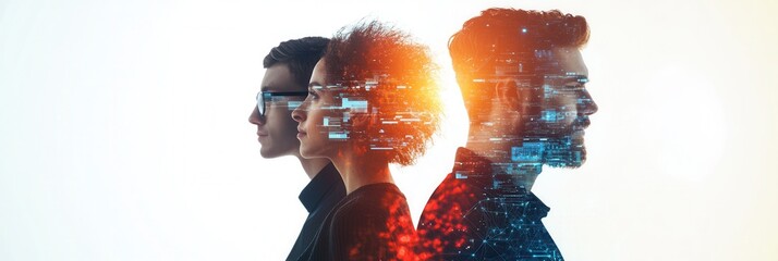 Businesspeople sharing ideas and connecting through digital network visualization