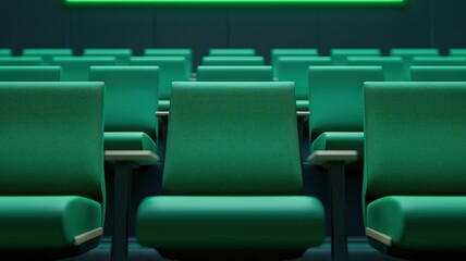 Obraz premium legislation policy enforcement concept. Modern green theater seating arranged in a row for an immersive viewing experience.