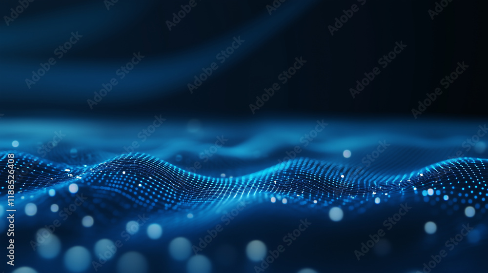 Poster an abstract cold blue background with subtle motion blur, interwoven with dynamic gradients and glow