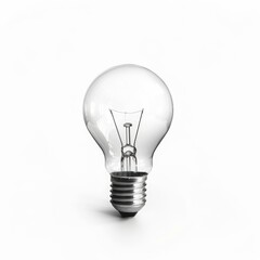 Classic transparent light bulb standing on a white background, representing innovation, creativity, and bright ideas
