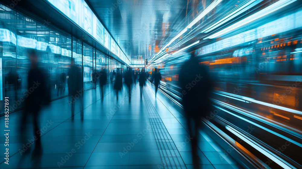 Poster interlacing cold blue tones and dynamic blurs generate an abstract environment of high-tech creativi