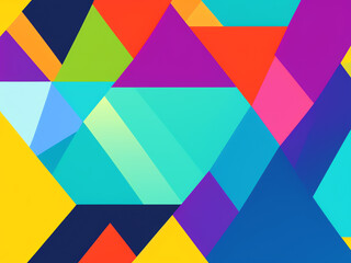 Obraz premium A lively arrangement of geometric shapes in vibrant colors showcases a dynamic interplay of triangles, rectangles, and squares. The design creates an engaging visual experience