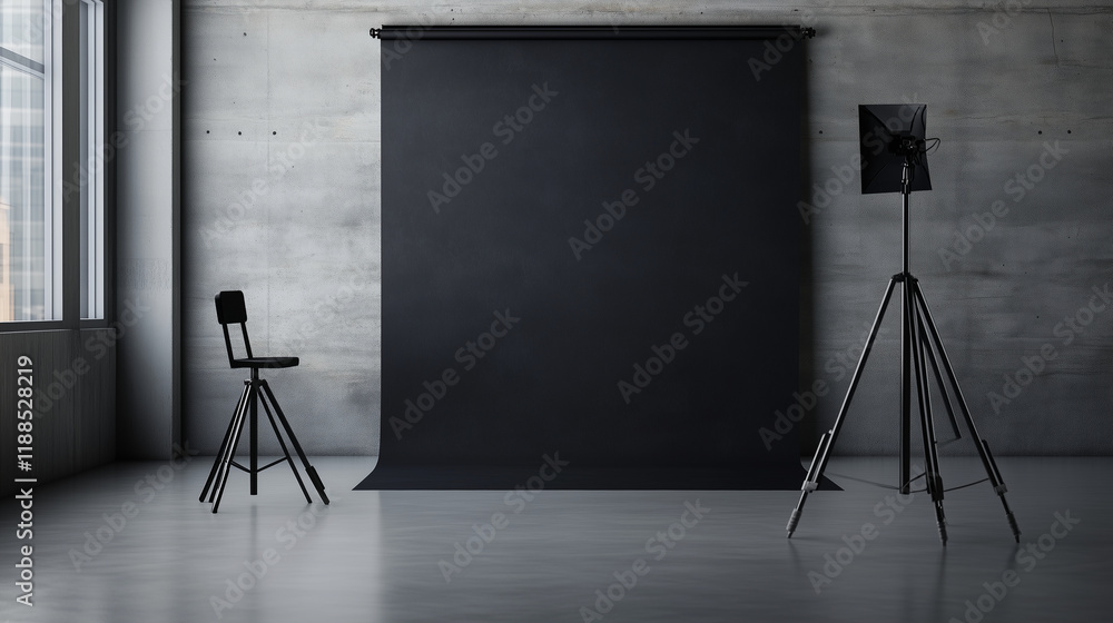 Poster a sleek gray studio backdrop with a 3d lightbox design offers balanced lighting and clean textures, 