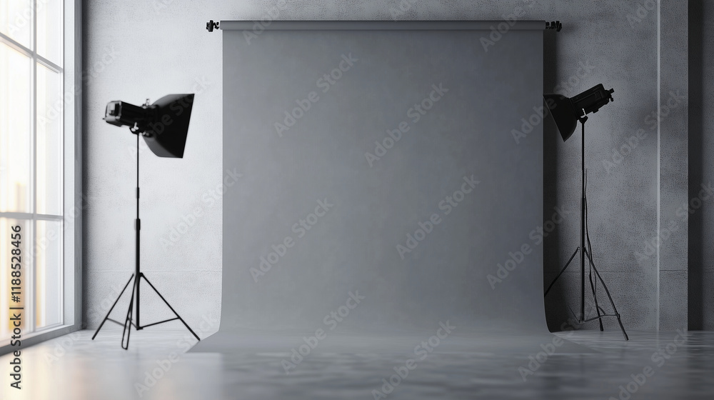 Poster a seamless gray backdrop enhanced by the soft glow of a 3d lightbox offers a versatile setting for r