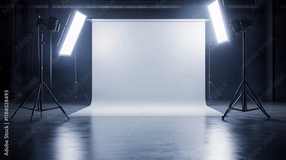 Poster a seamless gray backdrop enhanced by the soft glow of a 3d lightbox offers a versatile setting for r