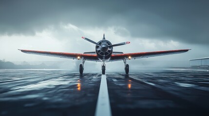 Propeller Plane on Rainy Runway