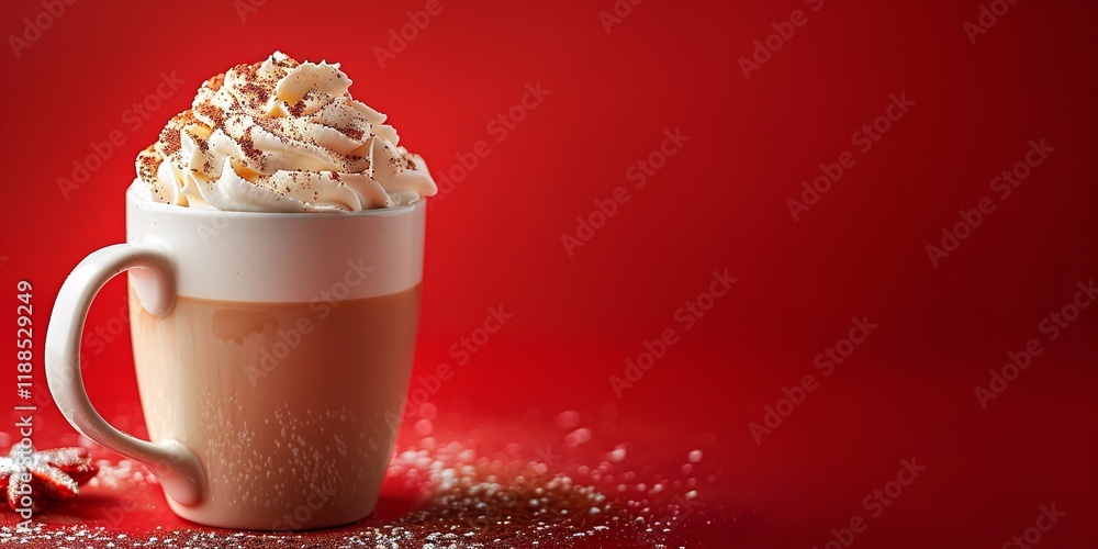 Poster a close-up of an arm gingerbread latte served in a festive cup with a large copy space on the top to