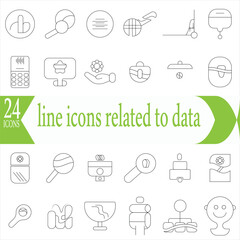 Fototapeta premium line icons related to data analysis, analytics, database, cloud computing, infographic, Editable stroke. Vector illustration