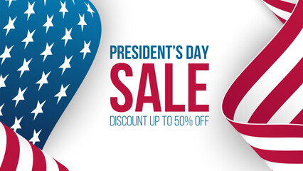 President's Day Sale. Commercial banner for Presidents Day shopping advertising. American federal holiday sale promotion. White background. Vector illustration.