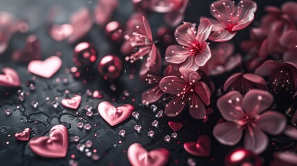 3D hearts and flowers wallpaper