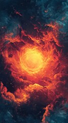 Fototapeta premium Fiery Cosmic Inferno Explosive Galactic Eruption of Scorching Magma and Incandescent Lava Dramatic cosmic scene of a celestial body or nebula consumed by intense flames glowing with radiant energy
