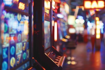 Fototapeta premium casino slot machine slot machine Defocused blur of slot machines in casino