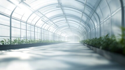 Tranquil Greenhouse Pathway: A Serene Oasis of Growing Plants