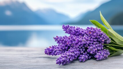 Fototapeta premium A bunch of purple flowers sitting on top of a wooden table