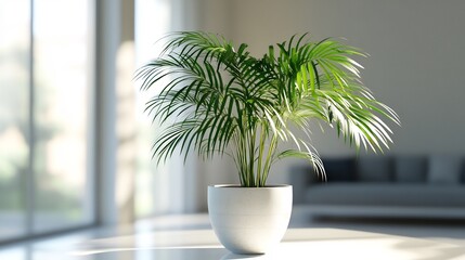 Obraz premium A Vibrant Kentia Palm in a Modern Minimalist Interior