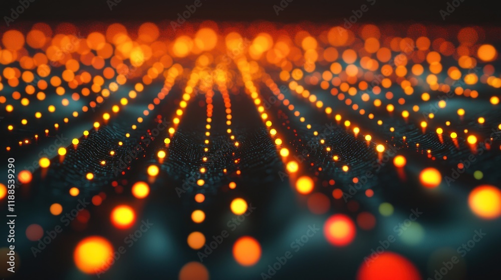 Poster abstract digital landscape: glowing pathways of light and data streams