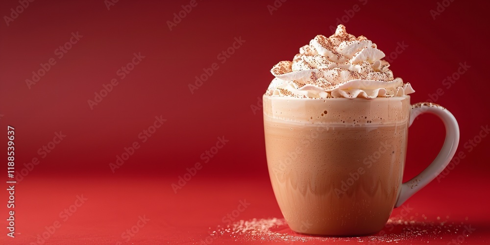 Poster a close-up of an arm gingerbread latte served in a festive cup with a large copy space on the top to