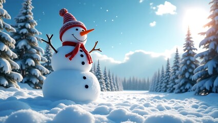 Obraz premium Snowman in Winter Park on a Sunny Day – Festive Holiday Card Scene