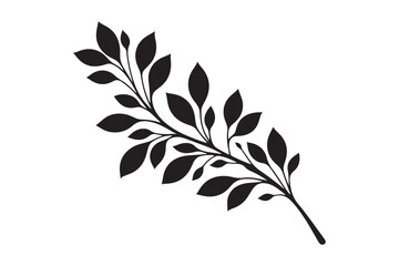 Branch with Teardrop Leaves Silhouette