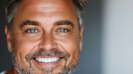 Naklejka premium a close up of a man with a smile on his face