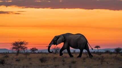 Elephant Silhouette at Sunset