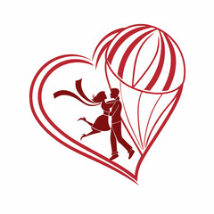 A romantic red heart silhouette, with a boy and girl, adorned with decorative patterns for a joyful atmosphere.